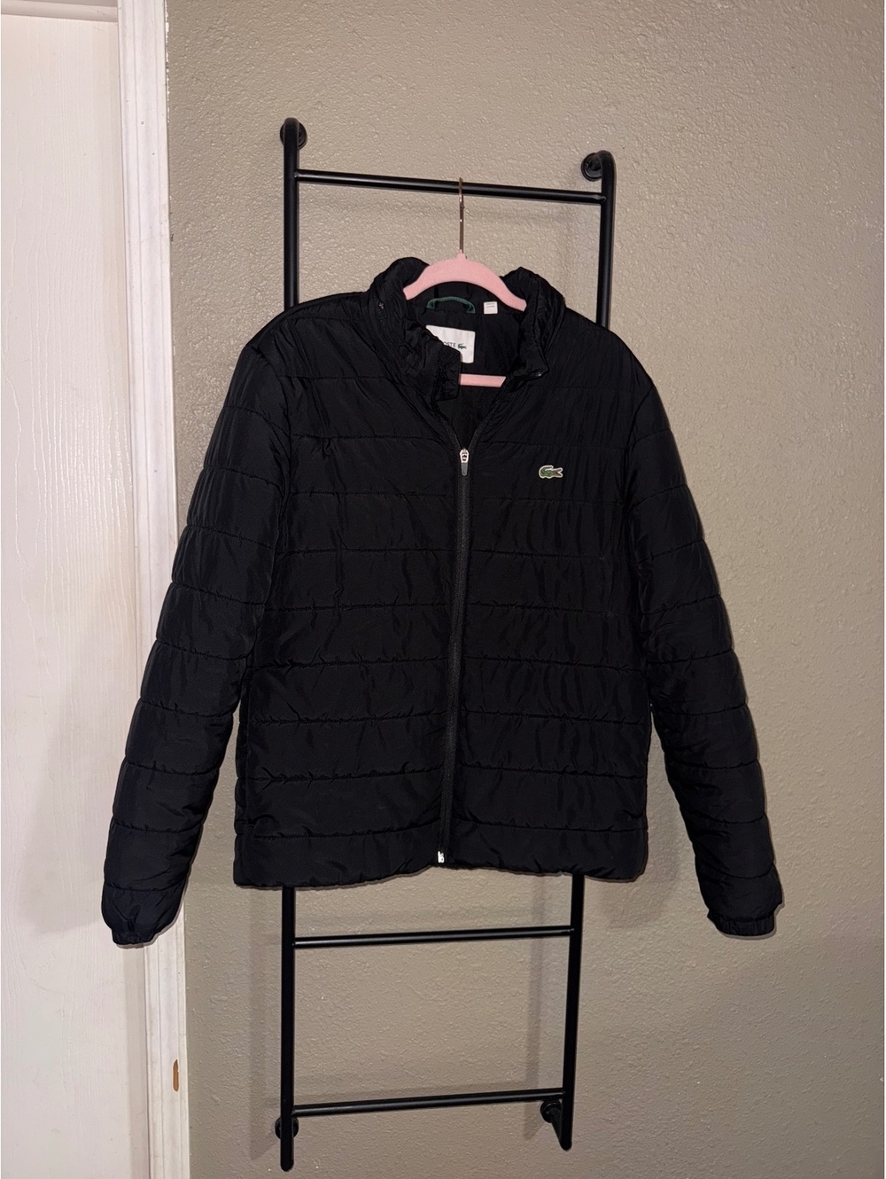 Lacoste Men’s Black Lightweight Quilted Puffer Jacket Full Zip Size M/L FR 52
